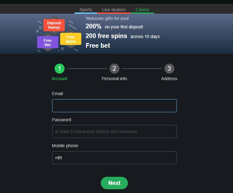 Bons Casino India registration by email